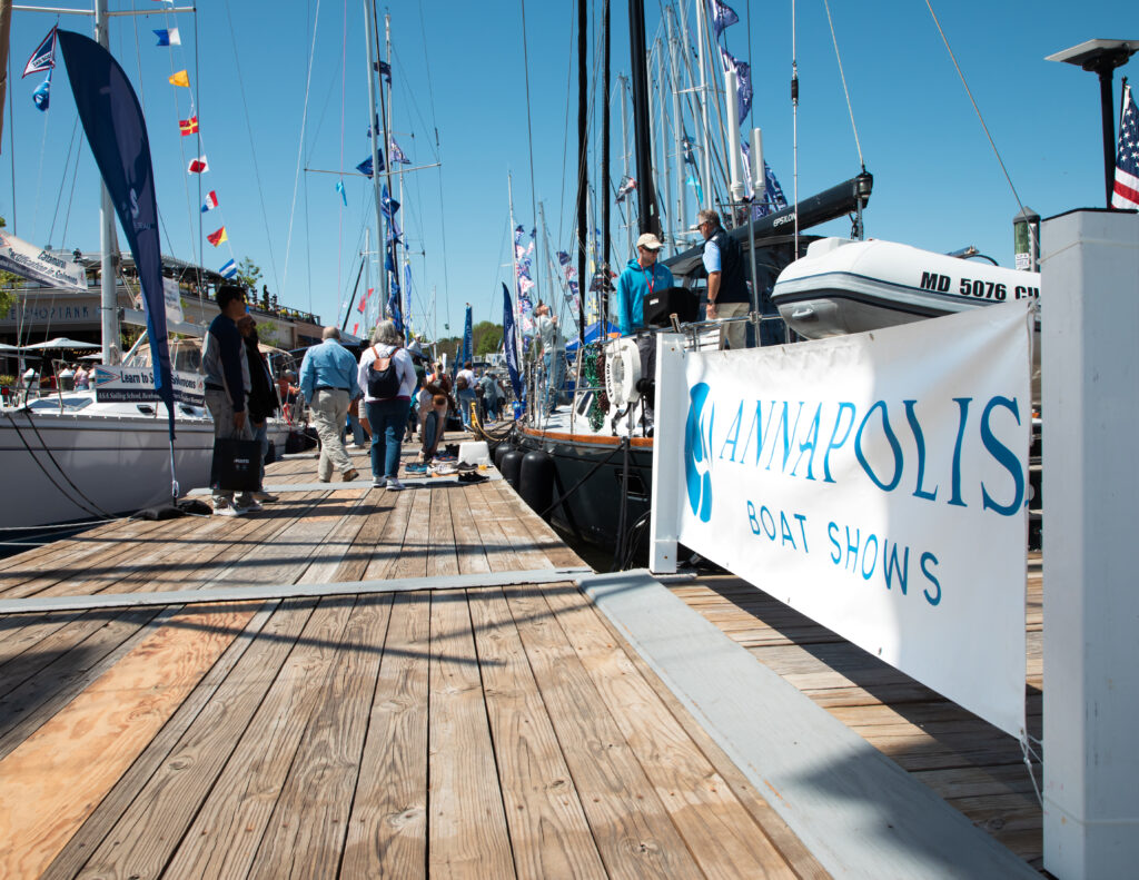 Annapolis Boat Shows sign on floating docks | Athena Arnold Photography